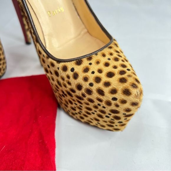 CHRISTIAN LOUBOUTIN Daffodil 160 brown pony jungle cheetah print platform - Picture 4 of 15